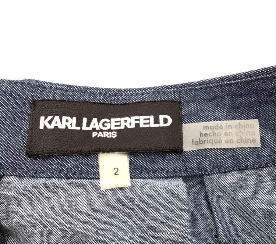 Karl Lagerfeld Women&#39;s Blue Cotton Back Zip Pleated Skirt - Size 2