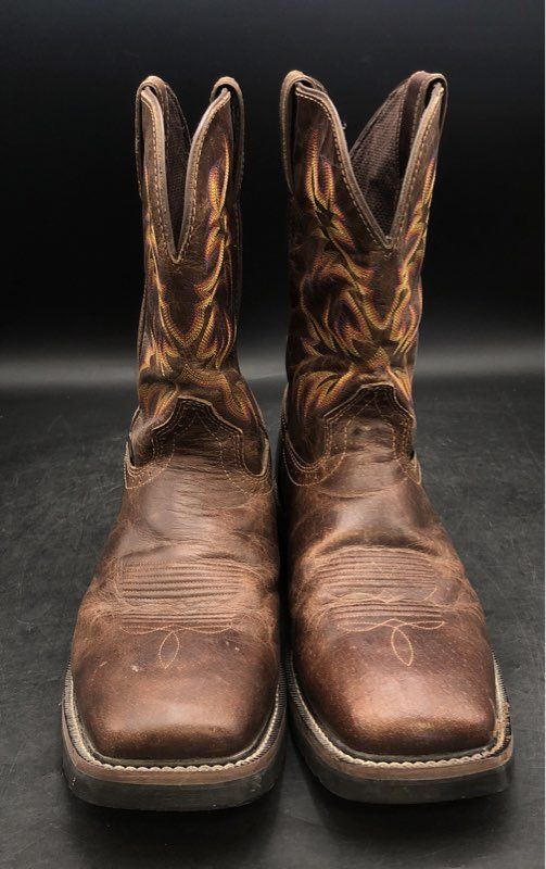 Justin Stampede WK4689 Brown Leather Waterproof Square Toe Work Boots Size 13EE