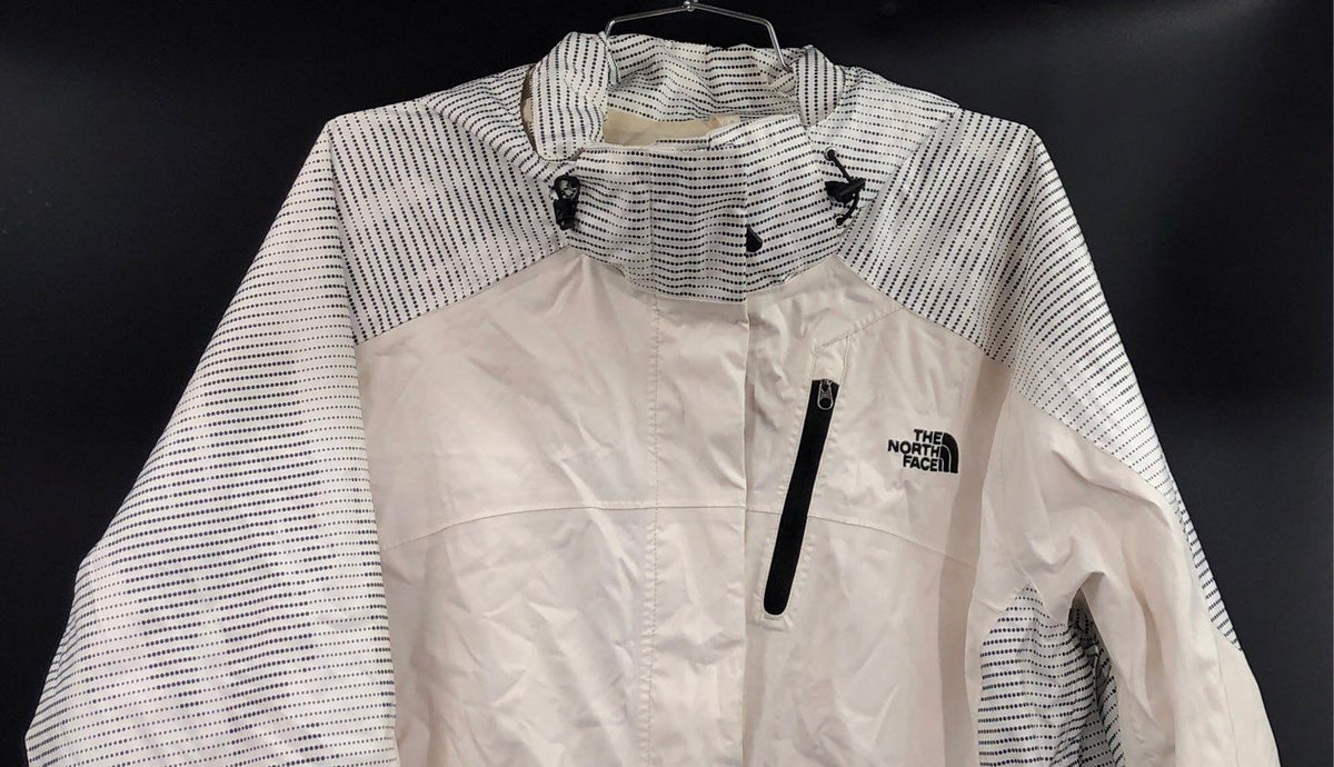 The North Face Women's Hooded Shell Jacket White Black Dotted Stripe Size XL