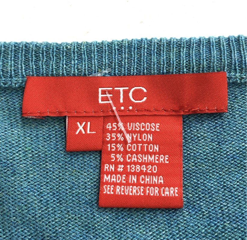 ETC Women's NWT Bimini Sweater Teal Cashmere Blend V-Neck Side Zip XL