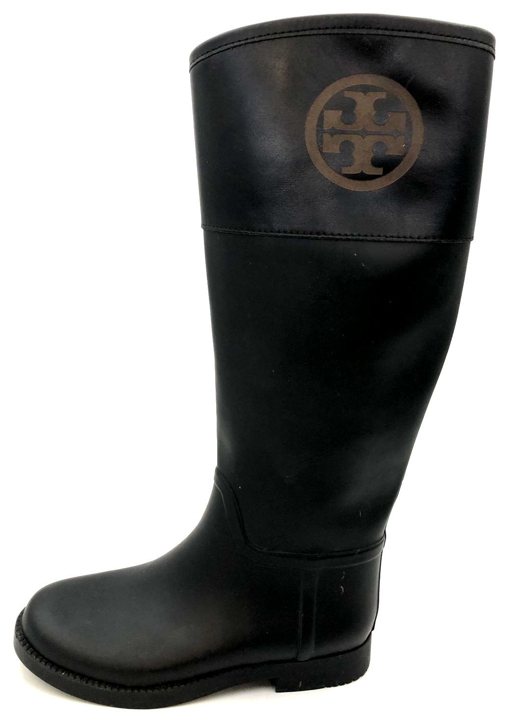 Tory Burch Women's Black Rubber/Leather Rain Boots w/ Logo Detail - Sz 7B (+COA)