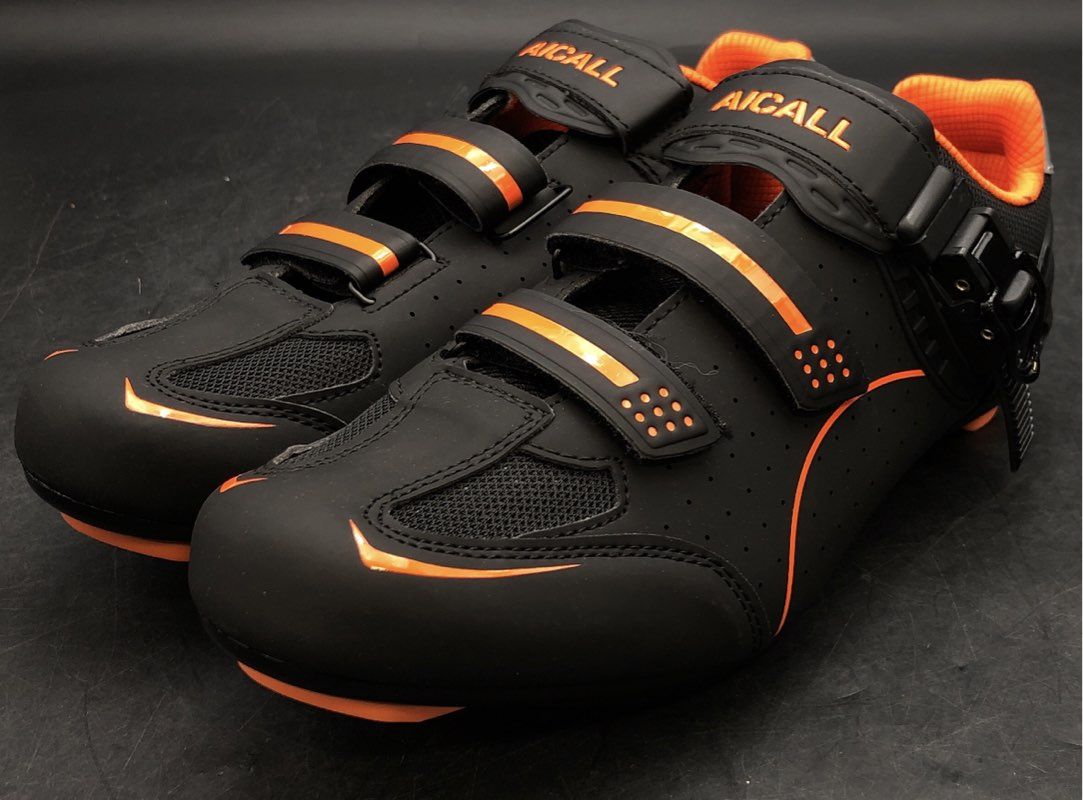 New Aicall ACC0040 Road Cycling Bike Shoes Black Orange Mens Size 9.5 DS