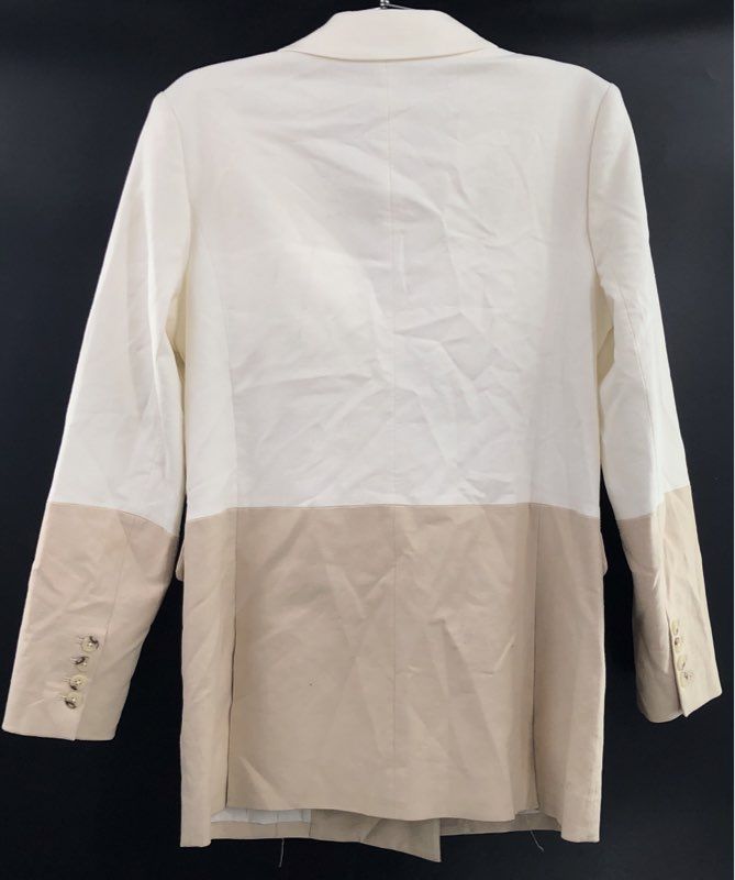 Something Navy Women's Danella Colorblock Linen Blend Blazer White Tan Sz L NWT