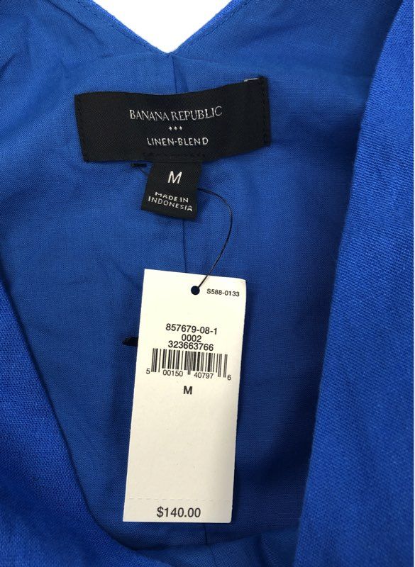 Banana Republic Women's Blue Linen-Blend V-Neck Sleeveless Midi Dress NWT Sz M
