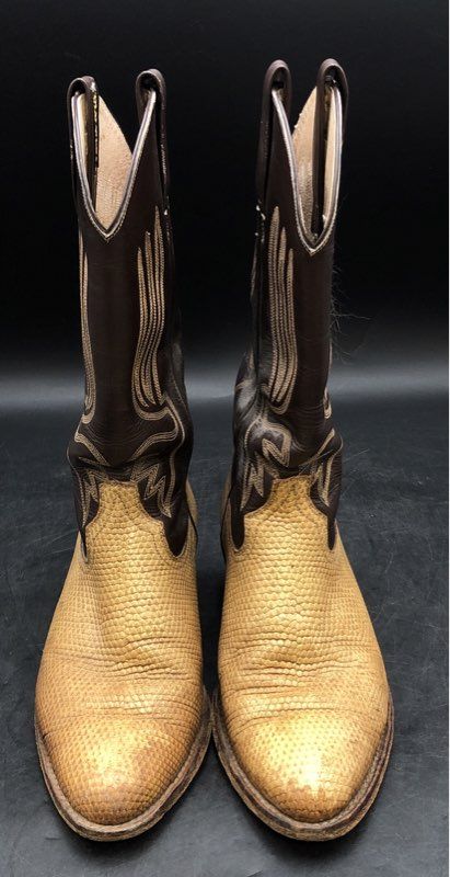 Old West Brown Tan Snakeskin Print Leather Western Cowboy Boots Size 9 D