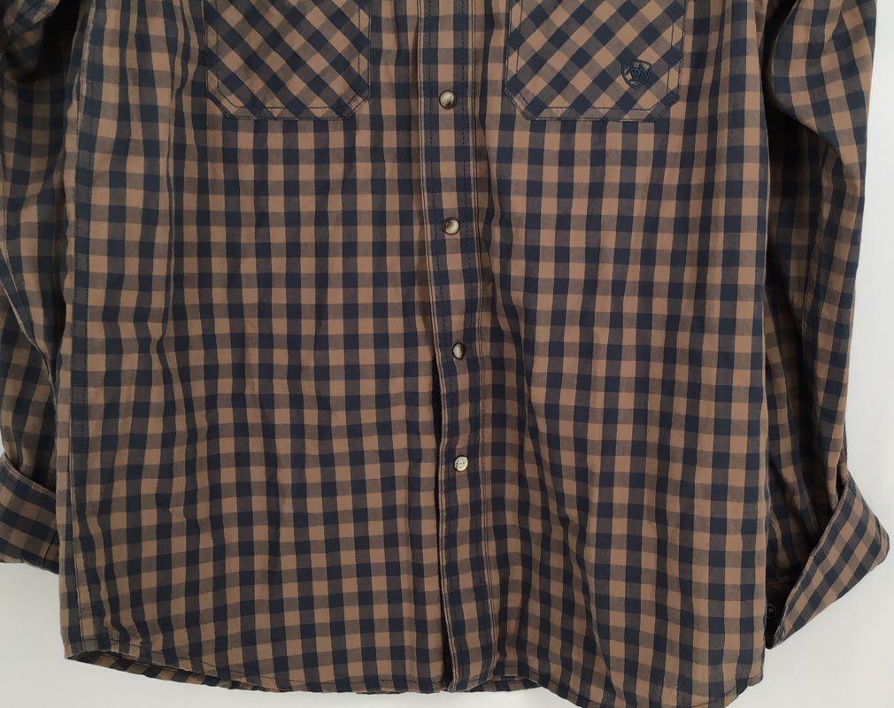 Ariat Men&#39;s Brown Black Check Button-Up Shirt - Size M