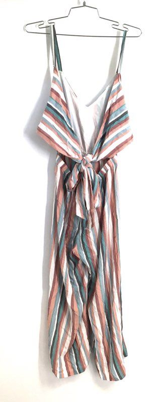 LOFT Women's Multicolor Striped Wide Leg Tie Back Cutout Jumpsuit Sz XXSP