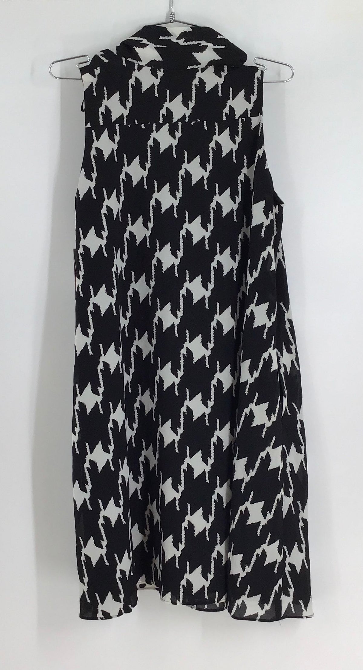 NWT Vince Camuto Women&#39;s White Black Houndstooth Sleeveless Swing Dress - Sz 10