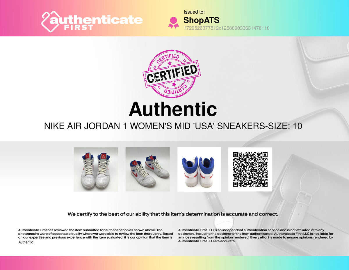 Nike Air Jordan 1 Women&#39;s Mid &#39;USA&#39; Sneakers-Size: 10 (+COA)