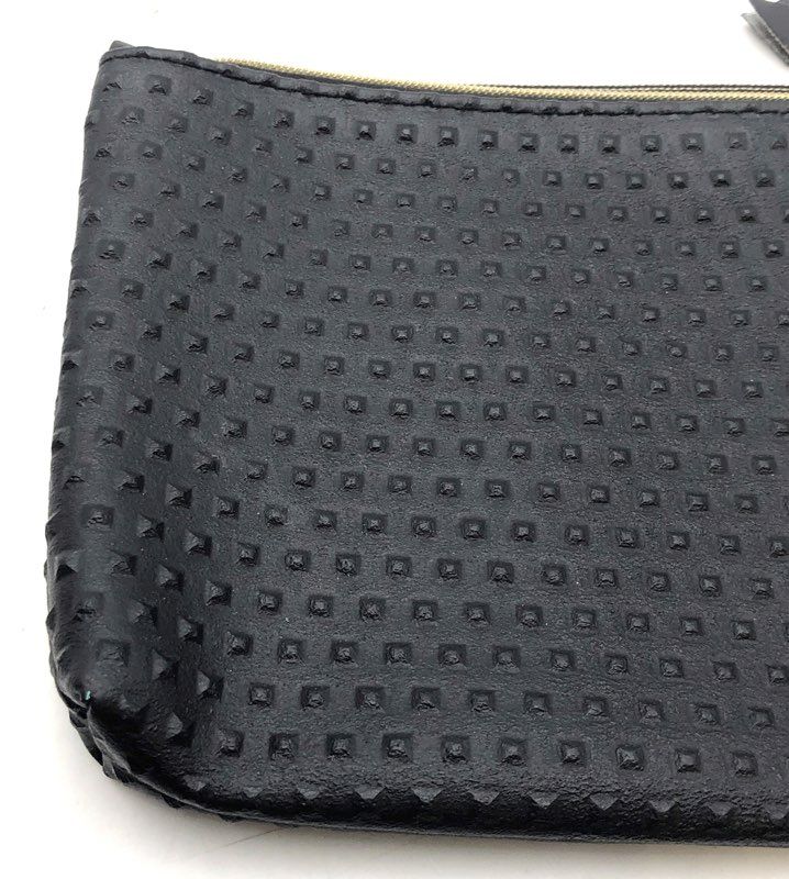 Ipsy Black Studded Texture Cosmetic Makeup Pouch Bag Gold Zipper Pull