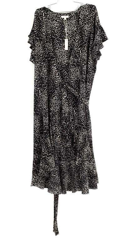 NWT Max Studio Women&#39;s White Black Dotted Surplice Neck Wrap Dress - Size 1X