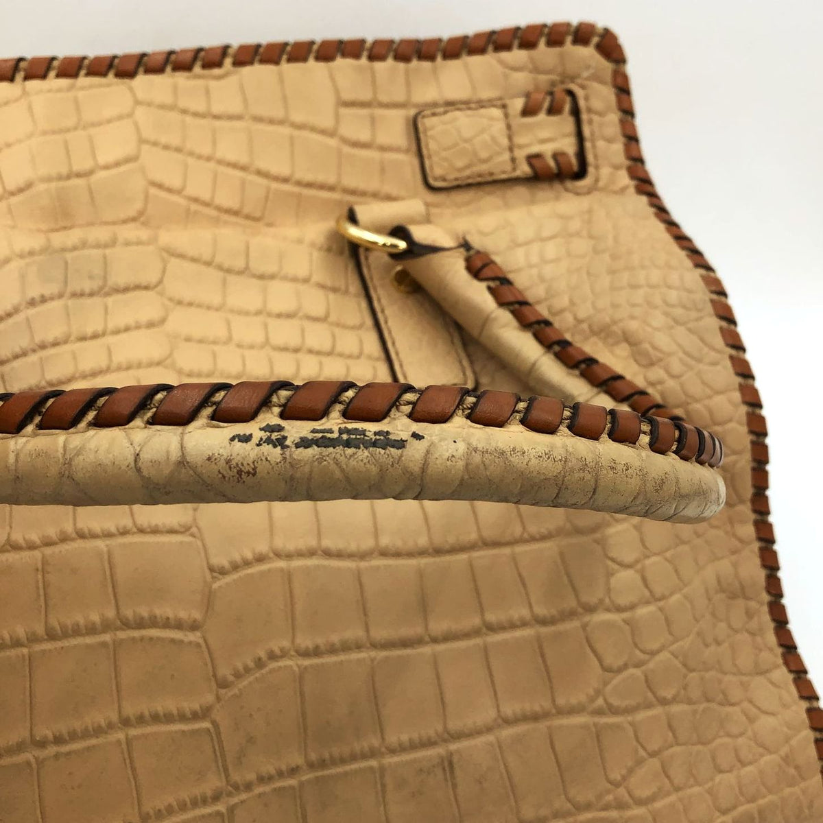 Michael Kors 'Hamilton' Tan Croc Embossed Leather & Brown Whipstitch Tote (+COA)