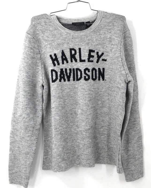 Harley-Davidson Spellout Logo Knit Sweater Light Grey Heather Sz XL