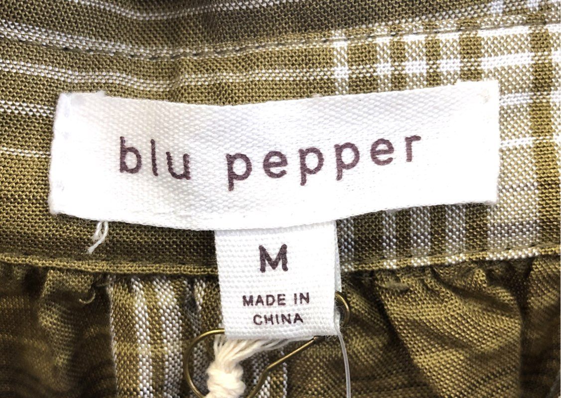 blu pepper Women's Olive Brown Ombre Plaid Button Front Blouse Sz M NWT