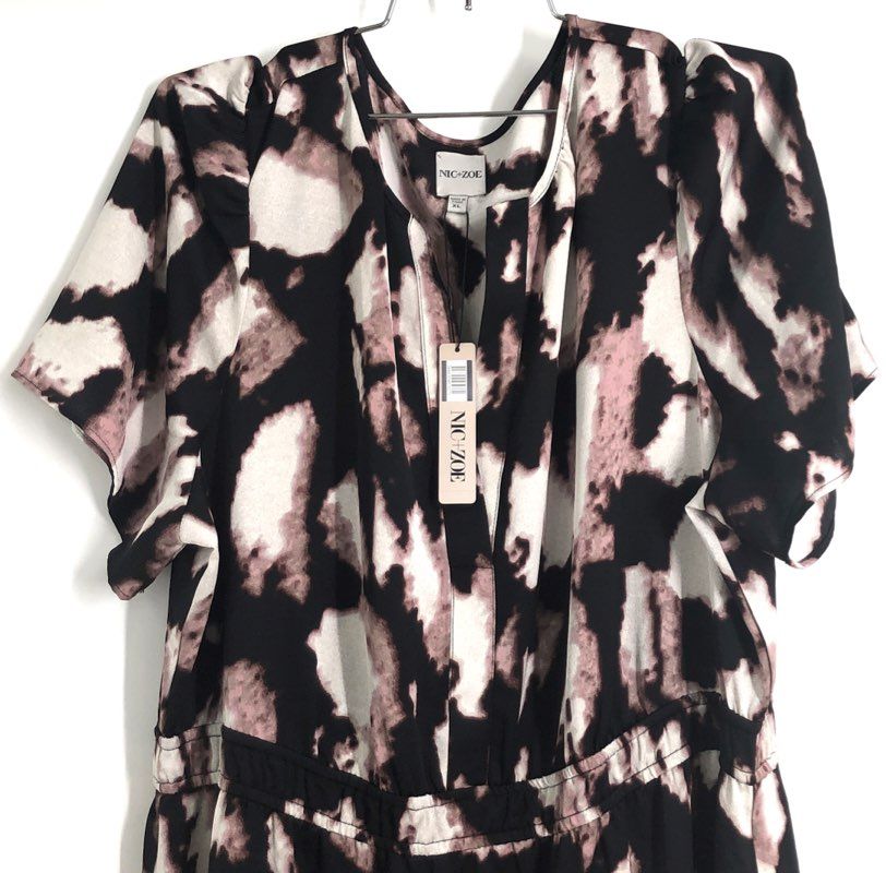 NIC + ZOE Women's Black Multi Abstract Print Tiered Maxi Dress NWT Sz XL