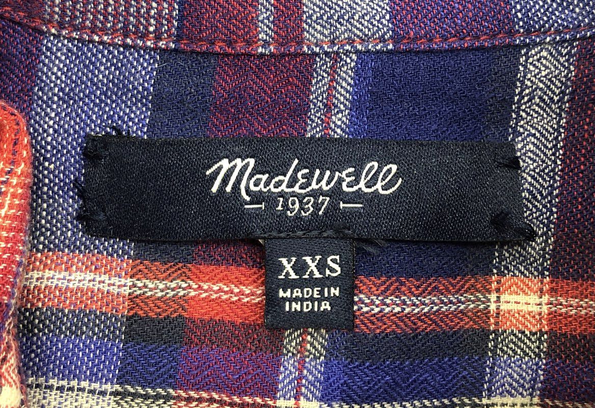 Madewell Women's Red Blue Purple Plaid Flannel Button Down Shirt Sz XXS