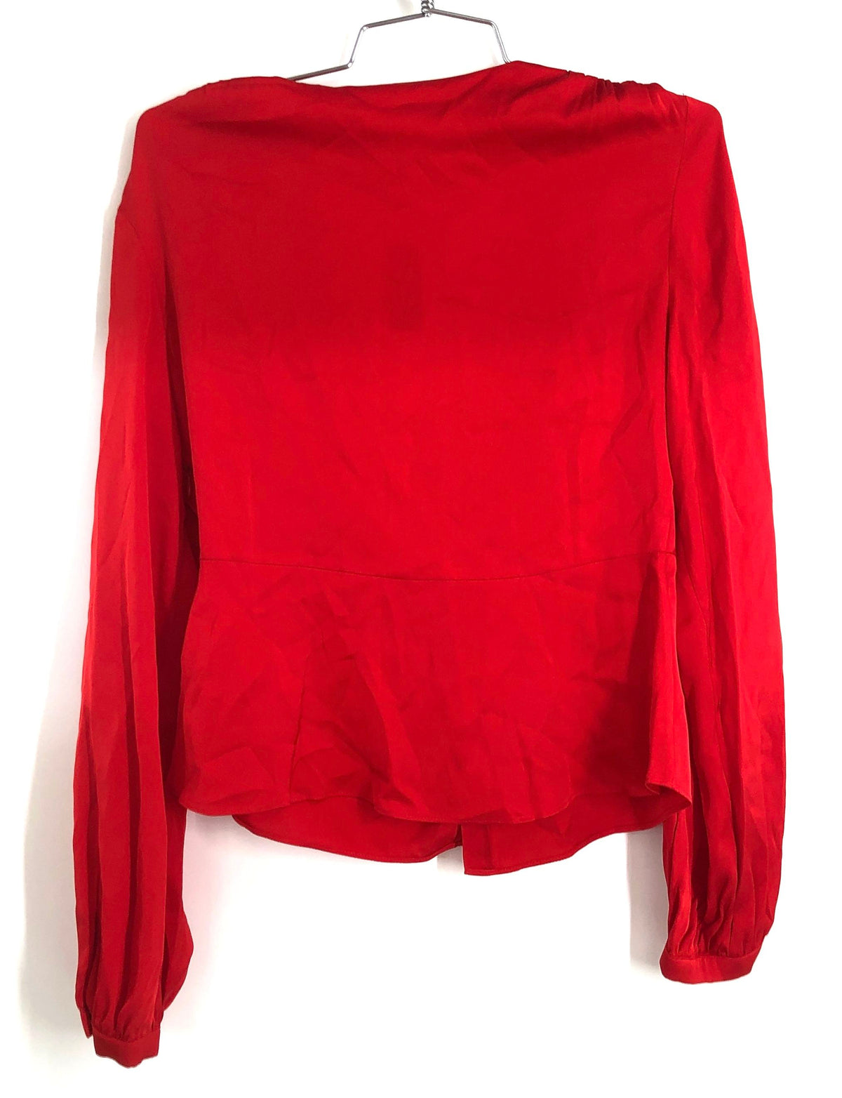 Intermix Women's Dawn Knot Front Silk Blouse Red Coral Deep V-Neck NWT Sz 4
