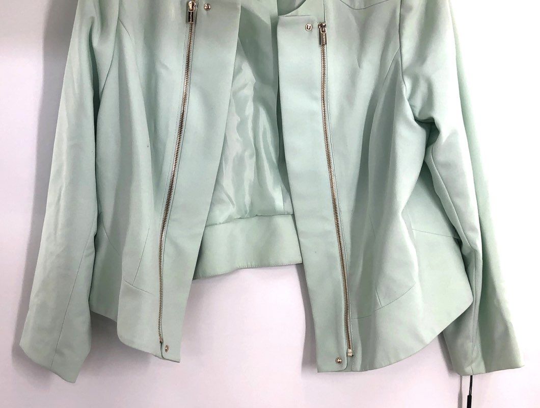 Calvin Klein Women's Mint Green Collarless Zip Front Blazer Jacket NWT Size 14W