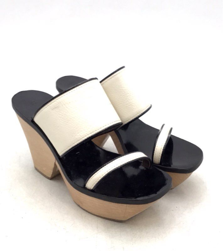 Marani Women&#39;s Black White Slip-On Block Heel Slide Sandals - EUR Size 38