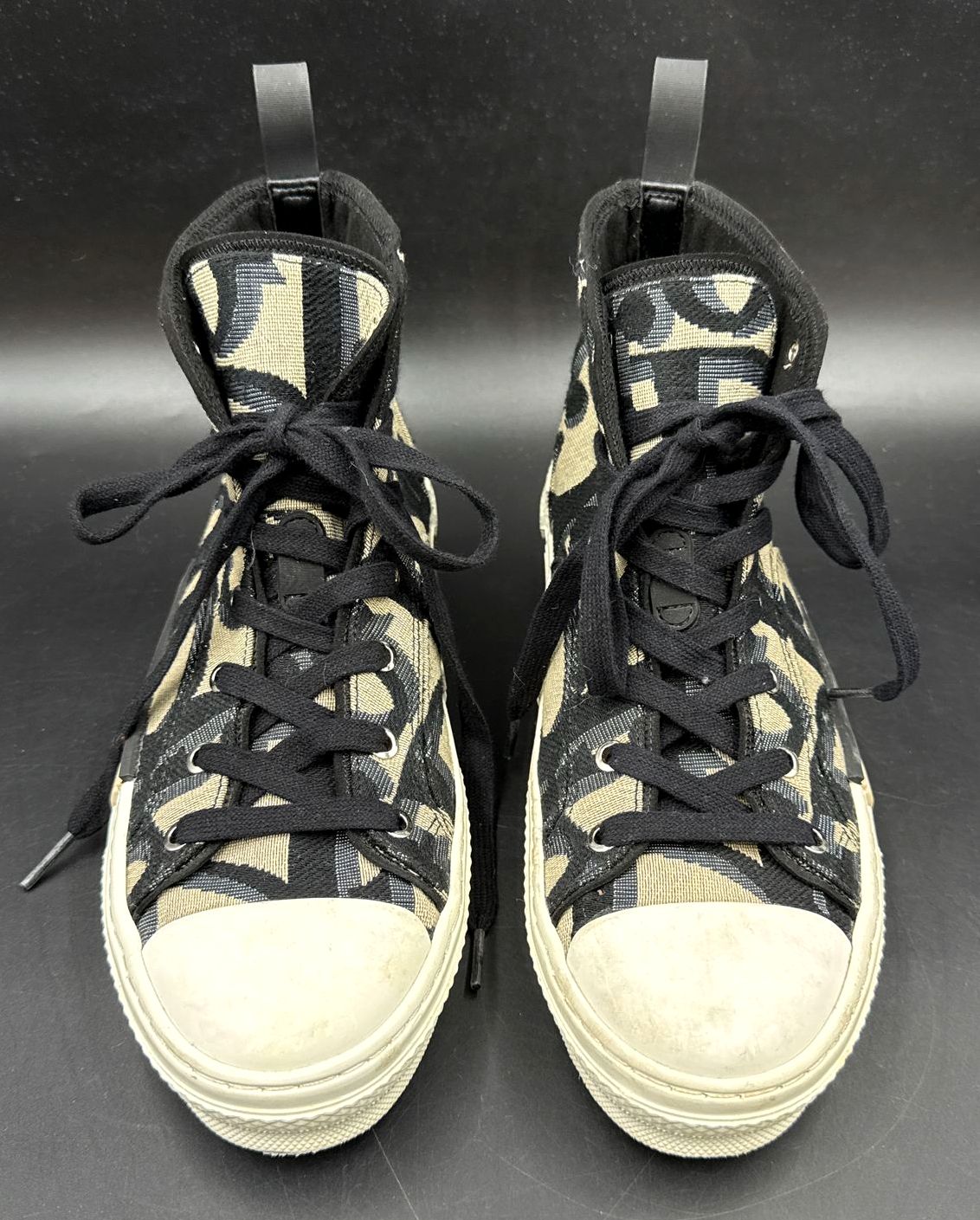 Dior B23 High-Top Tan/Black Oblique Jacquard Canvas Sneakers - Size 41 (+COA)