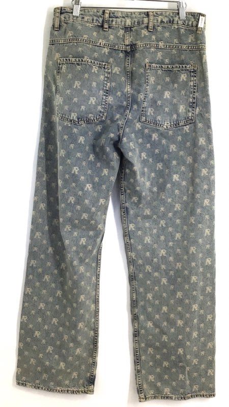 Represent Men's R3 Monogram Baggy Denim Blue Acid Wash Jeans Size 32