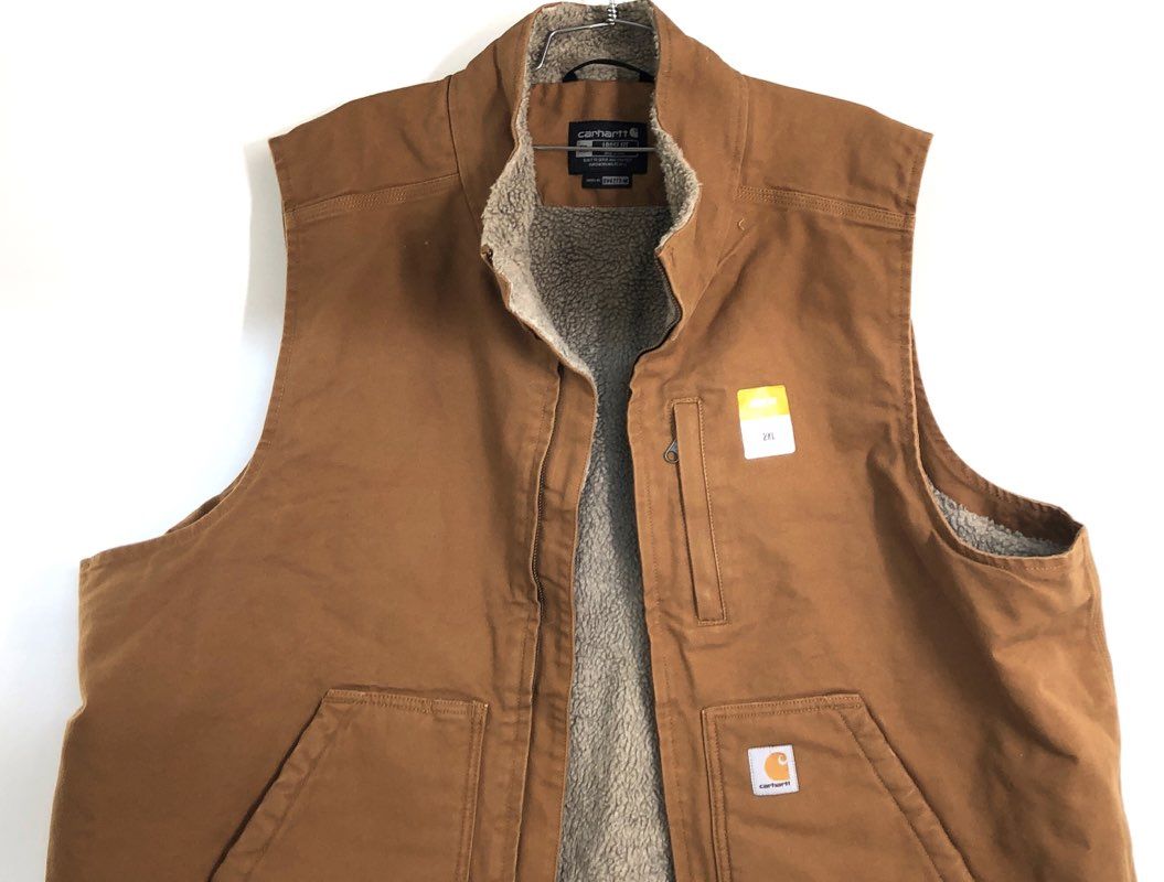 Carhartt Men's Brown Mock Neck Sherpa Lined Loose Fit Vest Sz 2XL NWT 104277