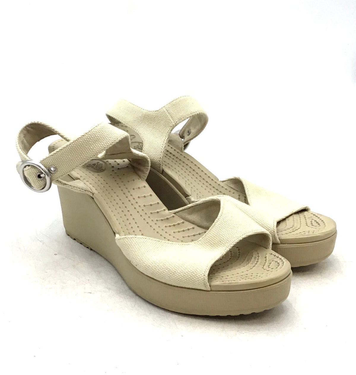 Crocs Women&#39;s Ivory Open Toe Wedge Heel Adjustable Ankle Strap Sandals - Size 8