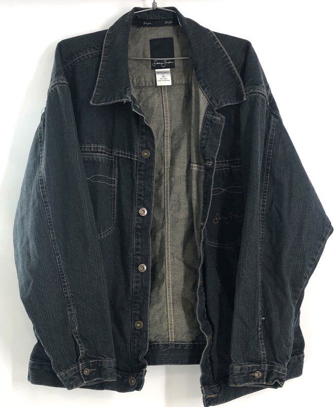 Sean John Men's Blue Denim Jean Jacket Vintage Y2K Oversized Script Sz XL