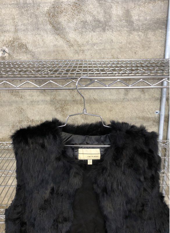 Carrie Allen Women's Vest Black Genuine Rabbit Fur Open Front Size L