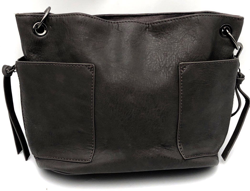 Steve Madden Charcoal Grey Faux Leather Grommet Strap Shoulder Hobo Bag