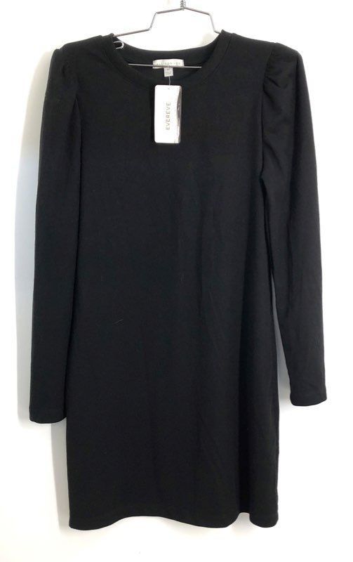 Allison Joy Women's Black Beckley Puff Dress Ribbed Long Sleeve Mini Sz XS NWT