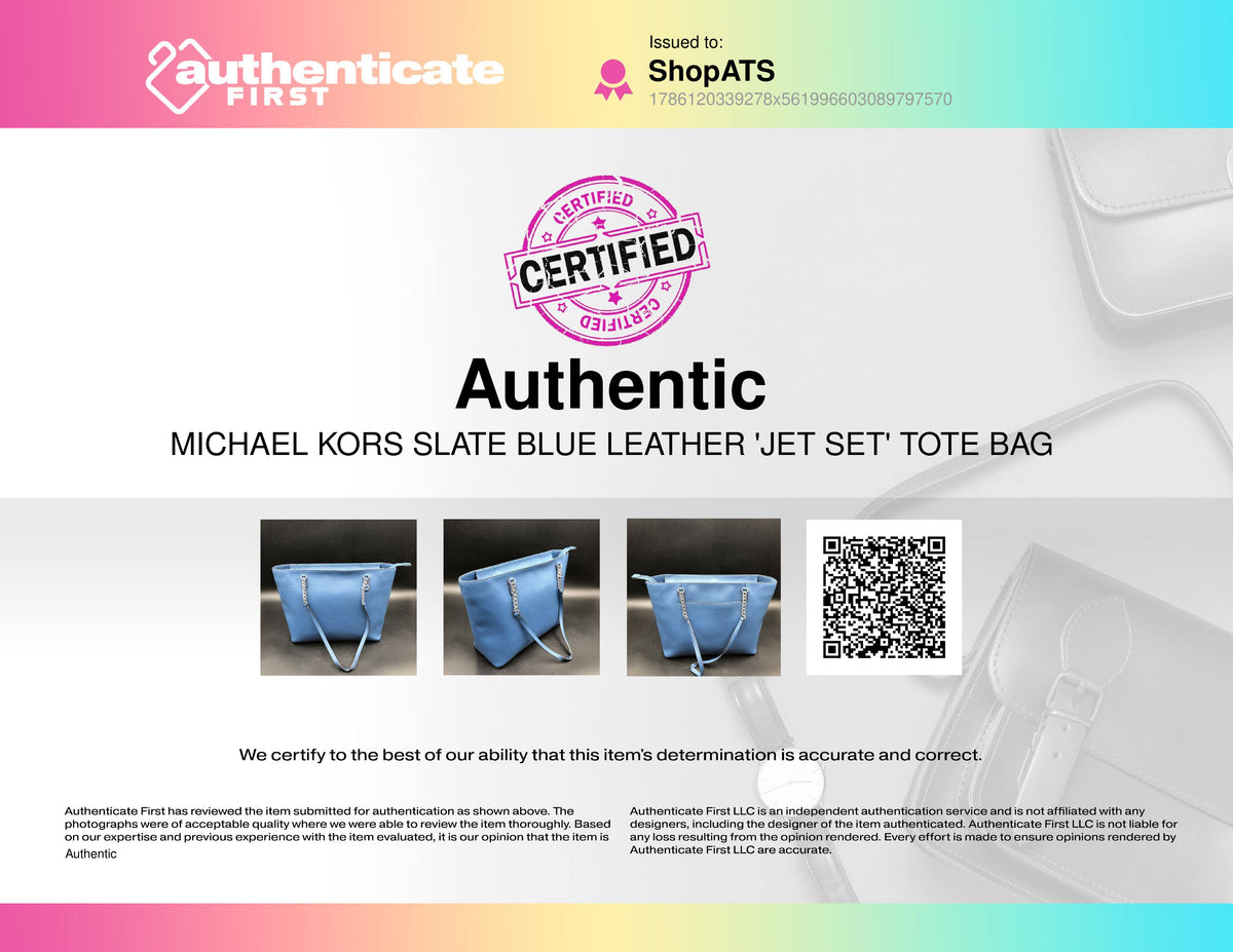 Michael Kors Slate Blue Leather 'Jet Set' Tote Bag (+COA)