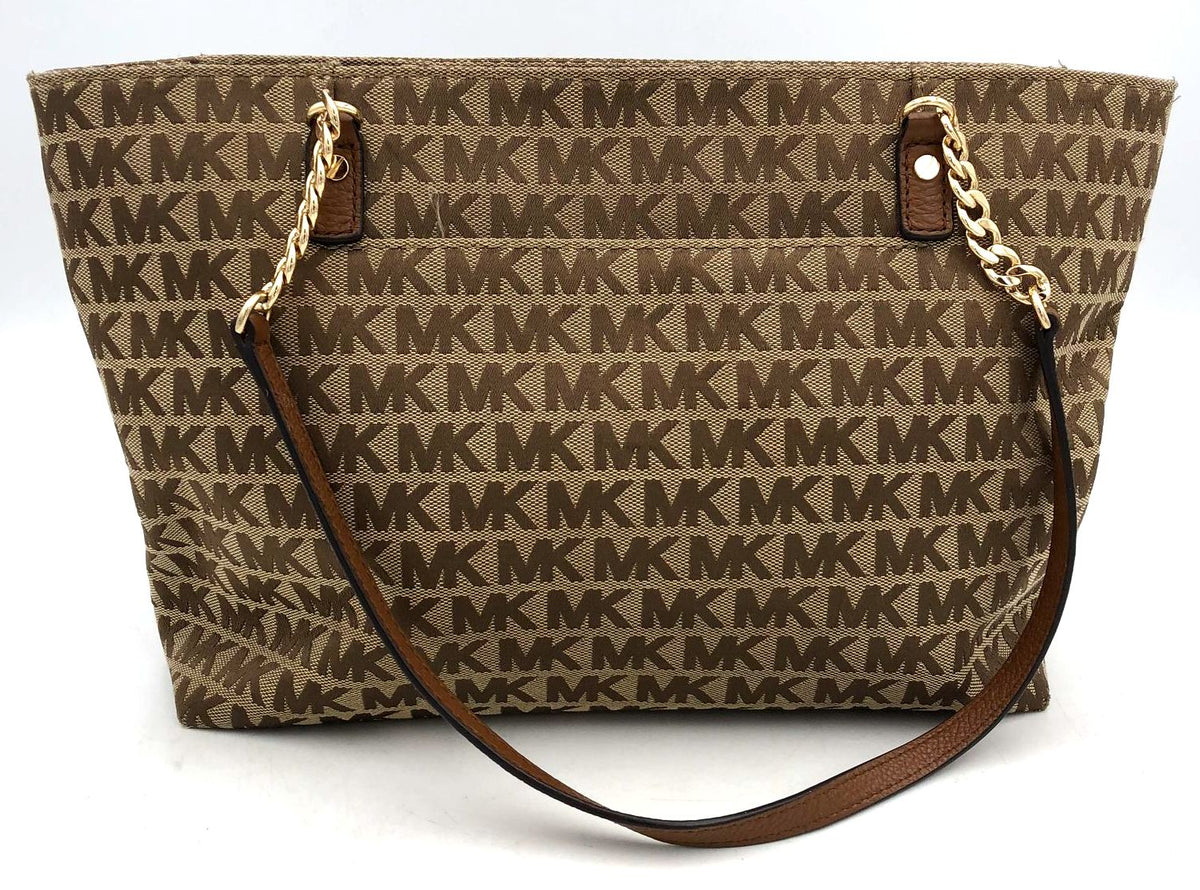 Authentic Michael Kors Tan Brown Luxury Canvas Tote Bag - COA Included