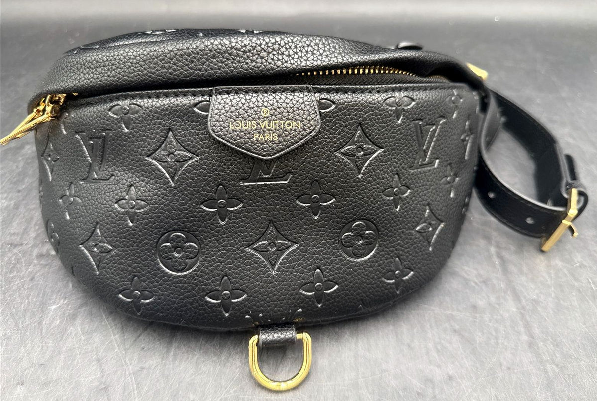 Louis Vuitton Inspired Black LV Monogram Embossed Faux Leather Bombay Belt Bag