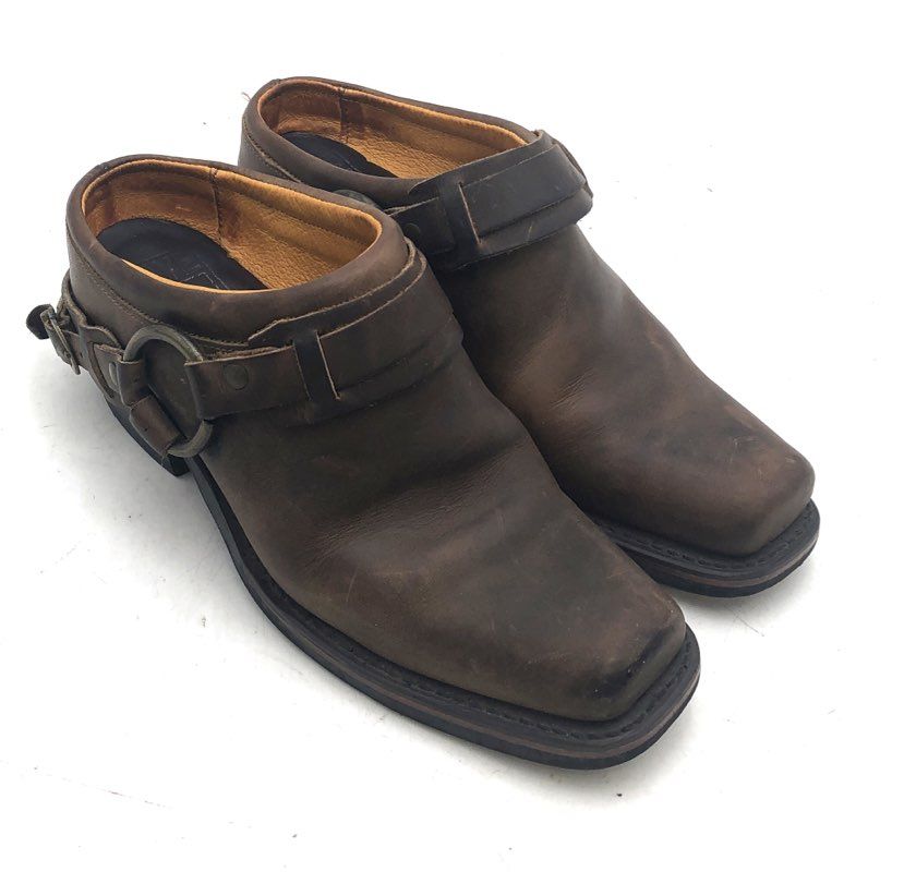 Frye Harness Mule Dark Brown Leather Clogs Square Toe Made in USA Size 7