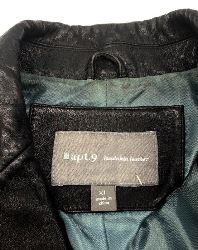 Apt. 9 Women's Black Lambskin Leather Blazer Jacket 3-Button Teal Lining Sz XL