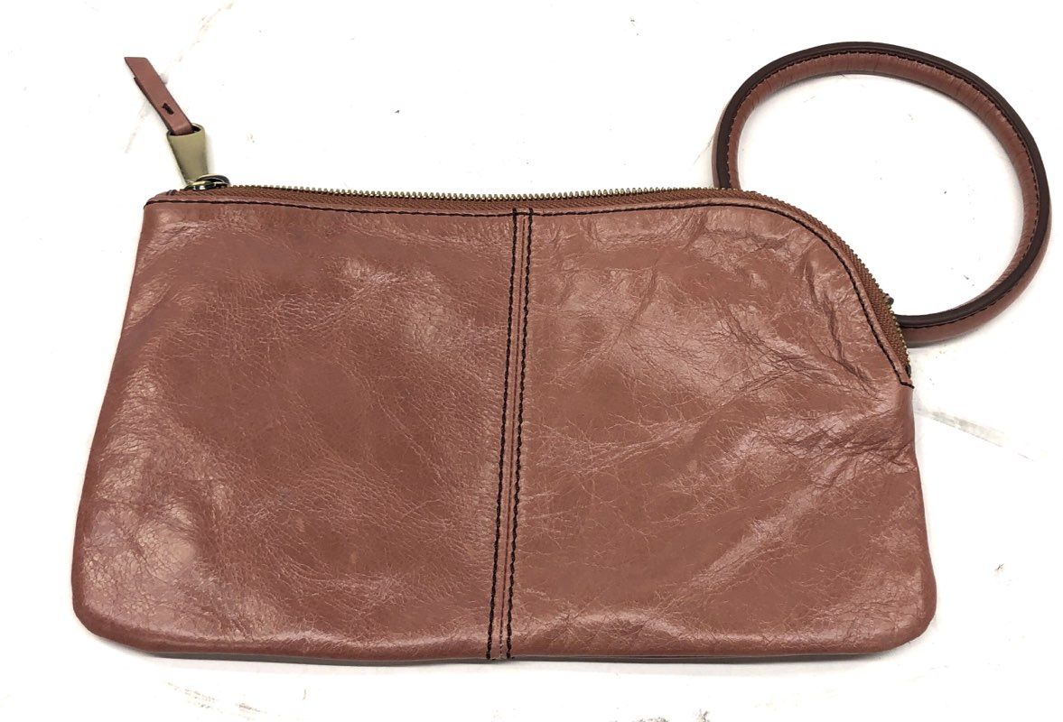 Hobo Mauve Leather O-Ring Handle Wristlet Clutch Purse Bag