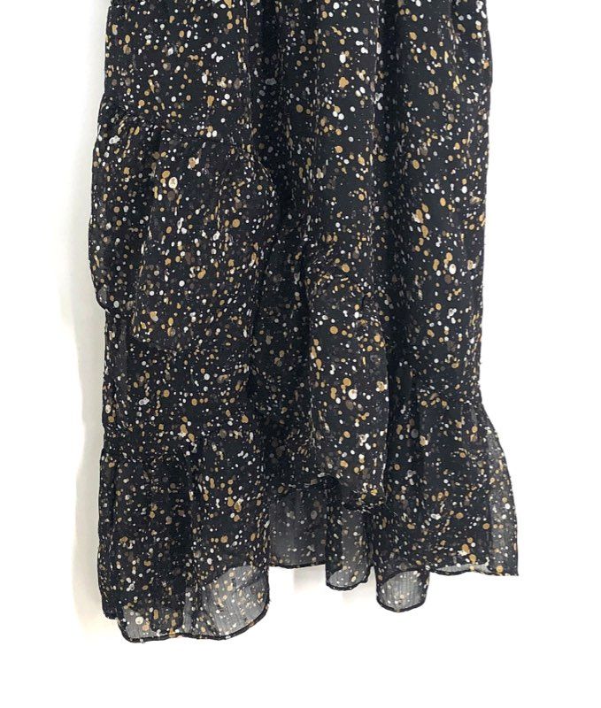 Madison Marcus Women's Black Splatter Print Smocked Waist Ruffle Dress Size S