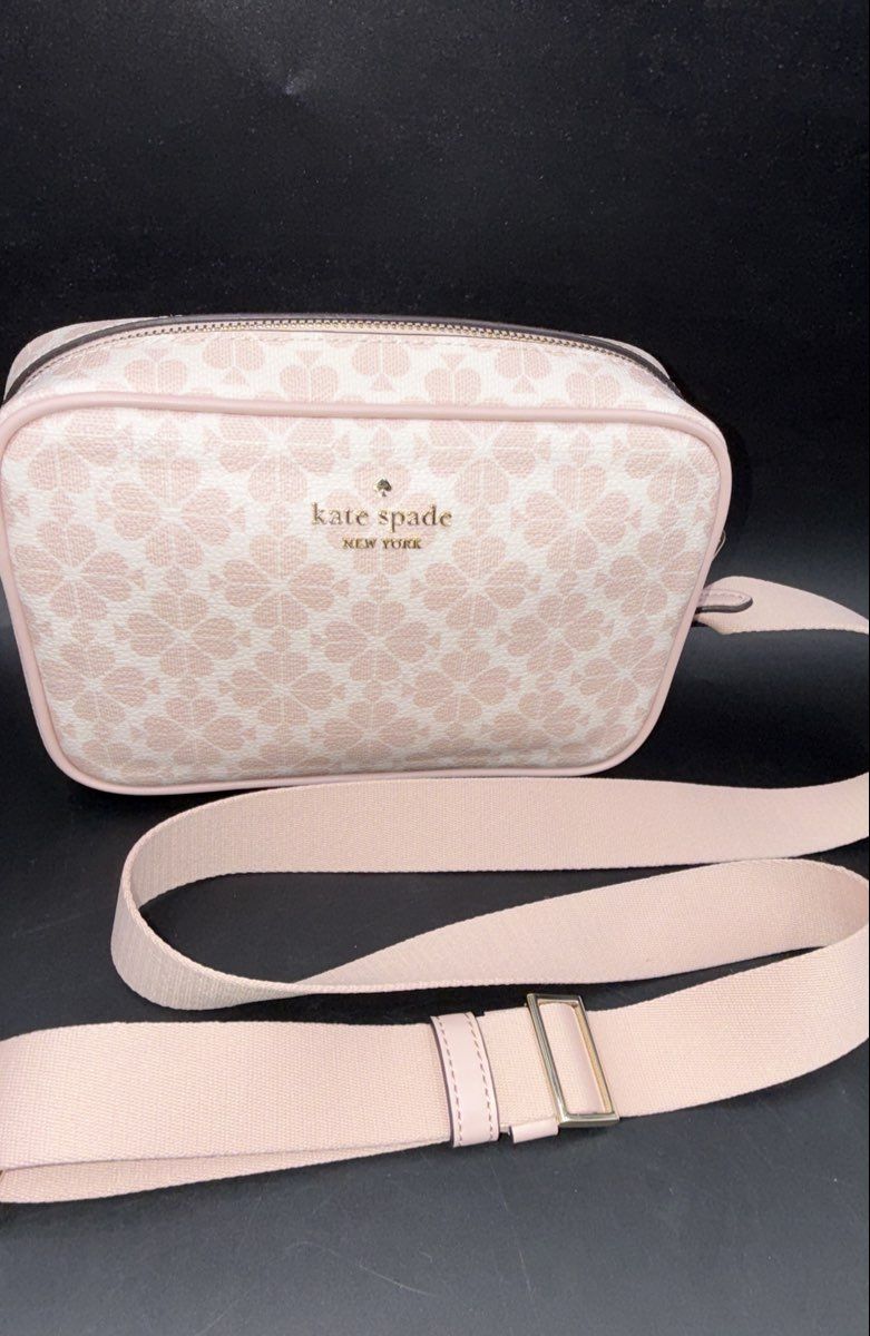Kate Spade Pink Spade Flower Monogram Crossbody Camera Bag Gold Hardware