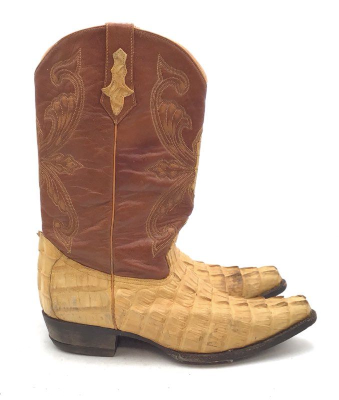 El Padrino Hornback Caiman Alligator Tail Western Cowboy Boots Tan Size 14