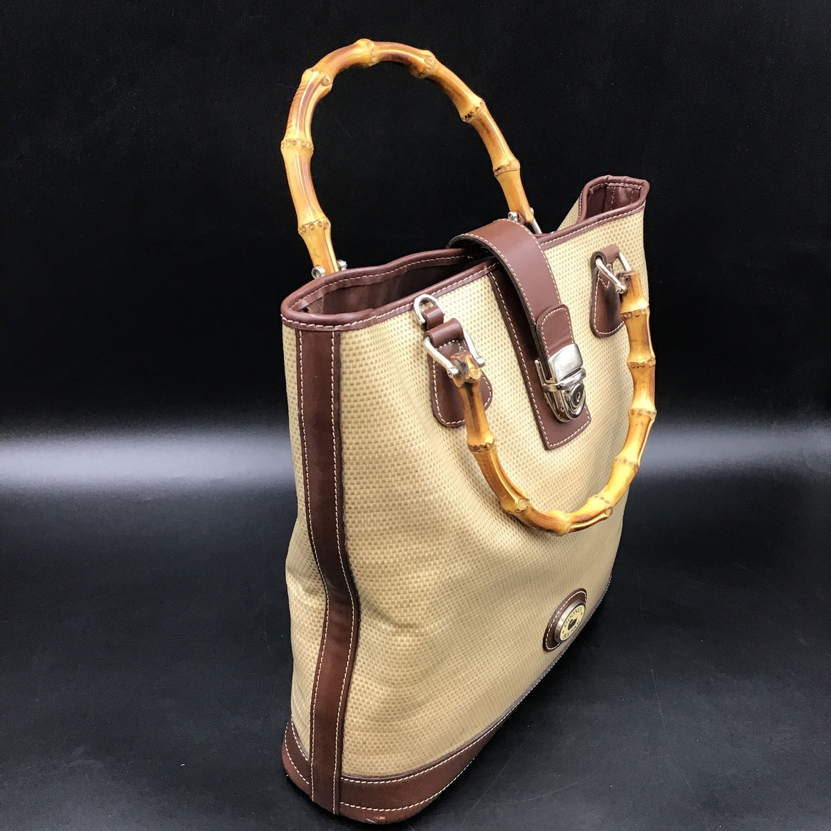 Dooney & Bourke Vintage Tan\Dark Brown 'Bamboo Shopper' Tote Bag (+COA)