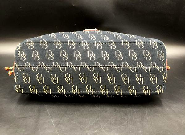 Dooney & Bourke Black Canvas Signature Satchel Shoulder Bag Brown Leather COA