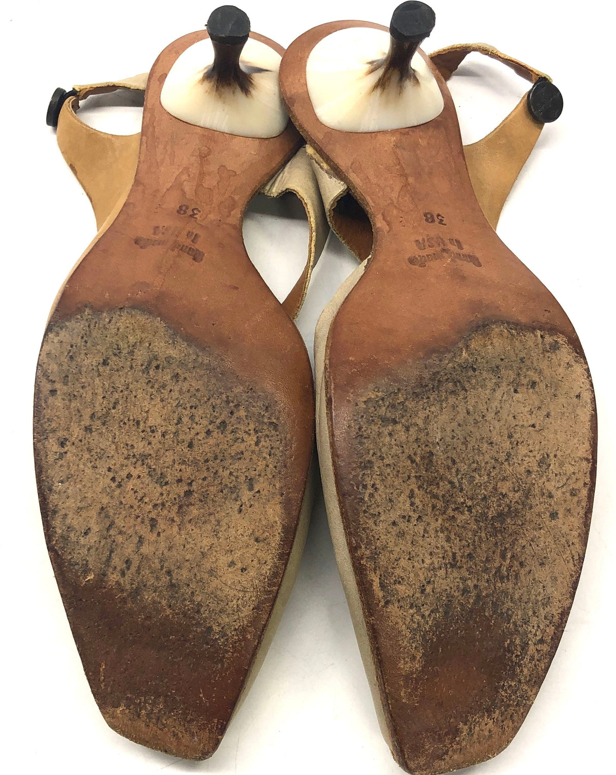 Vintage Cydwoq Hand Sculpted Leather Slingback Kitten Heel Sandals Tan Size 38