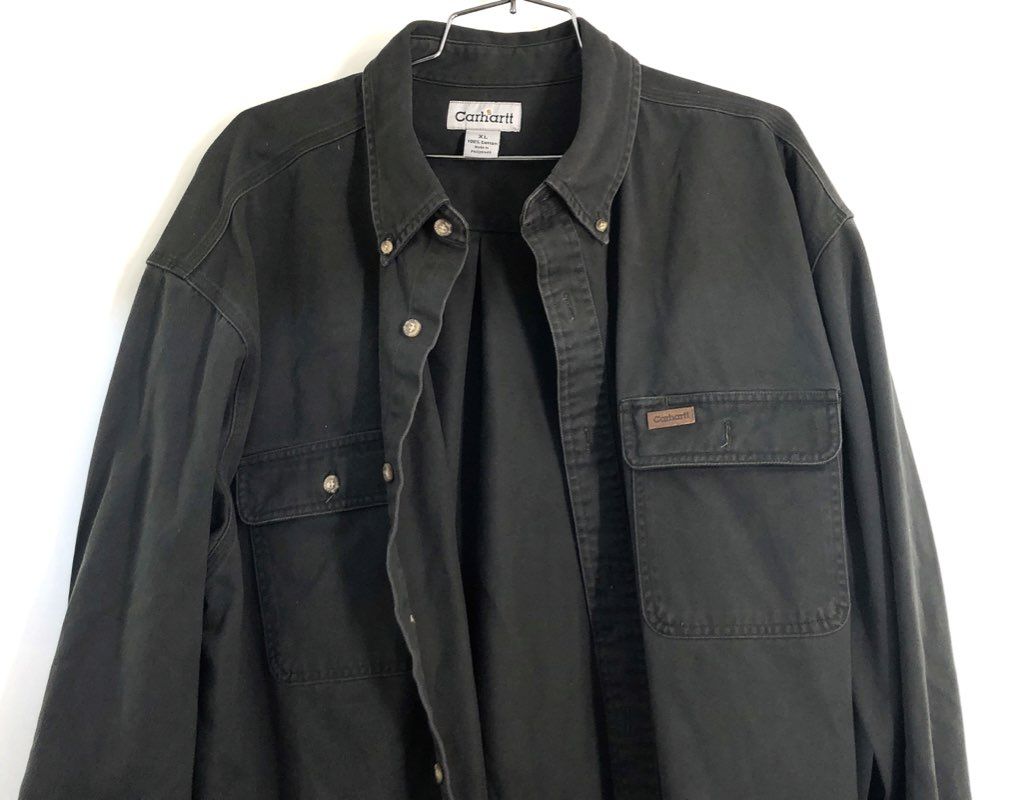 Carhartt Men's Black Long Sleeve Button Down Cotton Twill Work Shirt Sz XL
