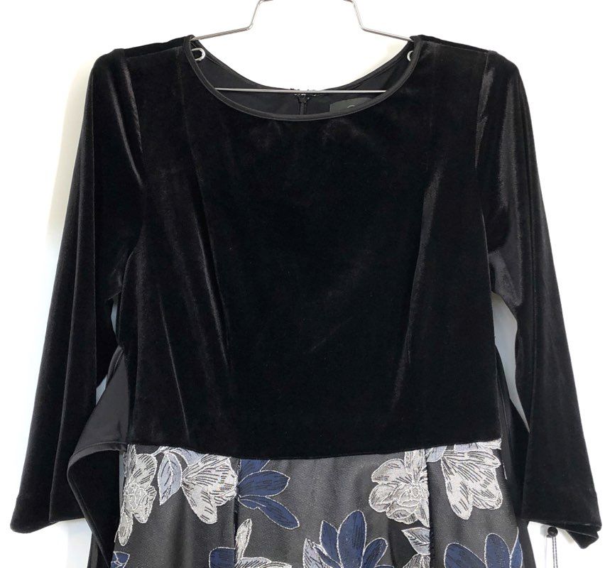 Adrianna Papell Women's Velvet Jacquard Midi Dress Black Navy Floral NWT Sz 4