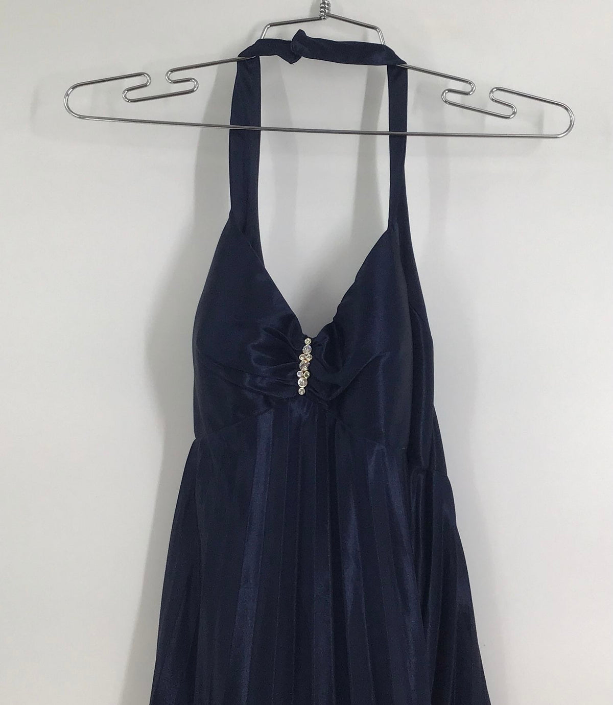 NWT Blondie Nites By Linda Bernell Women&#39;s Navy Blue Halter Neck Maxi Dress-Sz 1