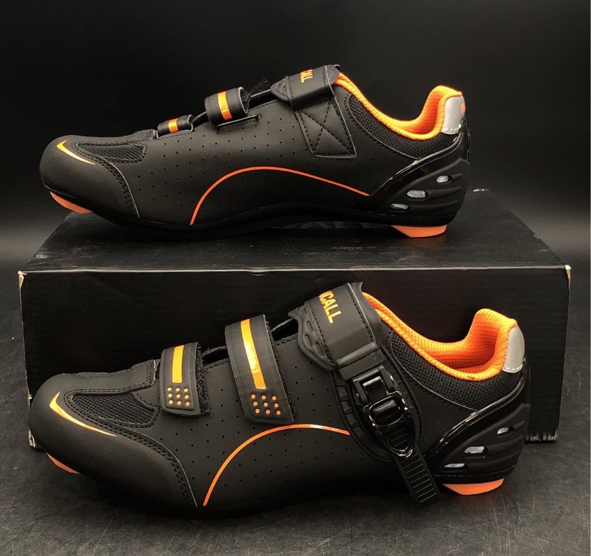 New Aicall ACC0040 Road Cycling Bike Shoes Black Orange Mens Size 9.5 DS