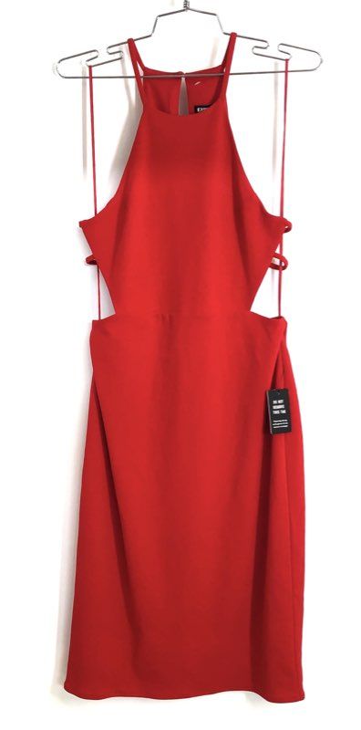 Express Women's Red Halter Neck Side Cutout Sheath Dress NWT Sz S
