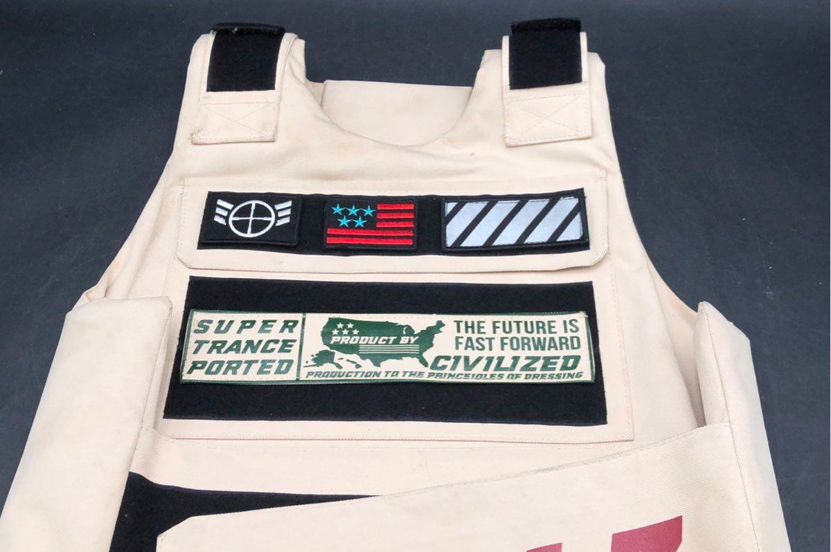 Civilized Men's Beige Tactical Utility Fashion Graphic Patch Vest MMXX CVLZ