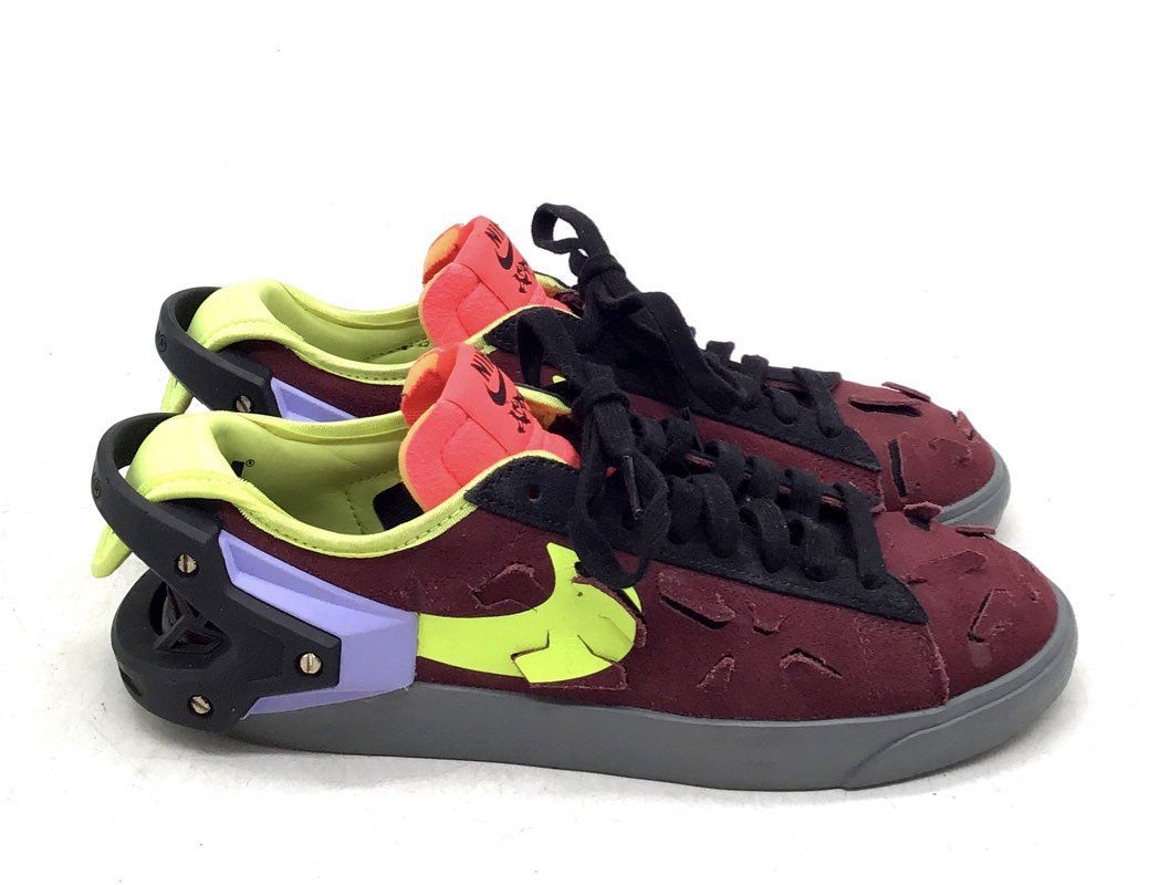 Acronym x Nike Blazer Men's 'Night Maroon' & Neon Yellow/Grey Sneakers - Sz 5.5